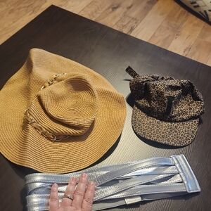 Accessory Bundle. Ballcap With J, Brim Hat And Silver Belt